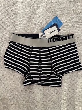 Mosmann Men’s Black & White Striped Boxer Briefs - Medium
